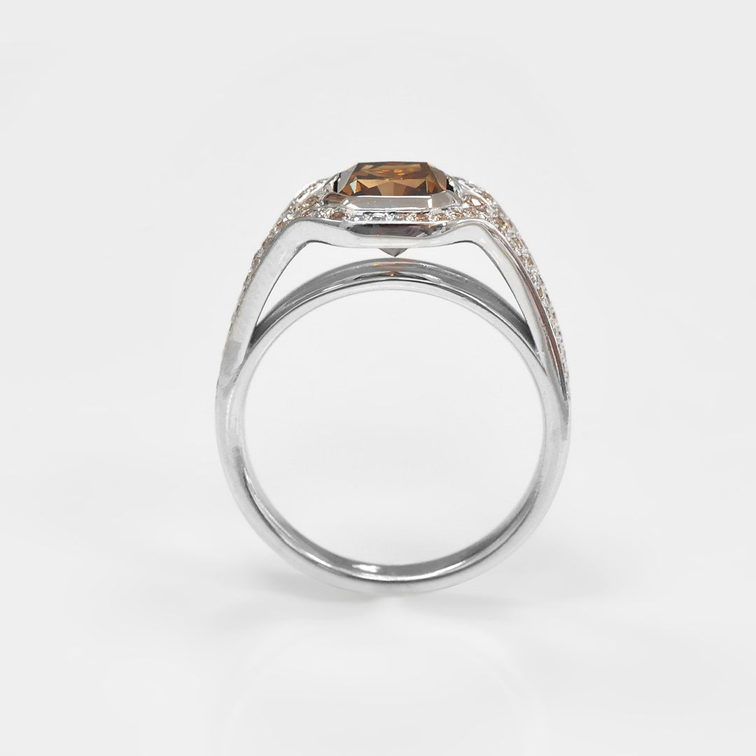 2 Carat center Cushion Brown Diamond &amp; Side diamonds Ring