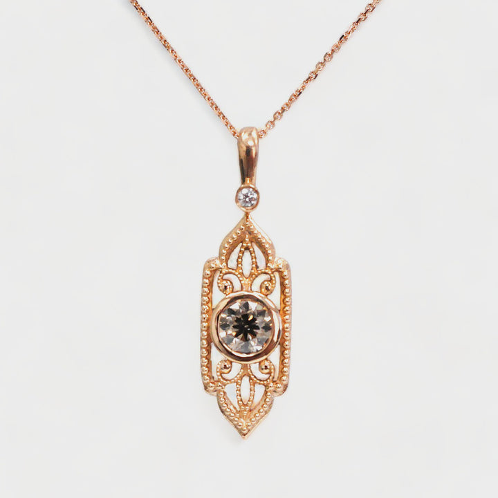 Vintage Fancy Design Brown Diamond Pendant in Rose Gold