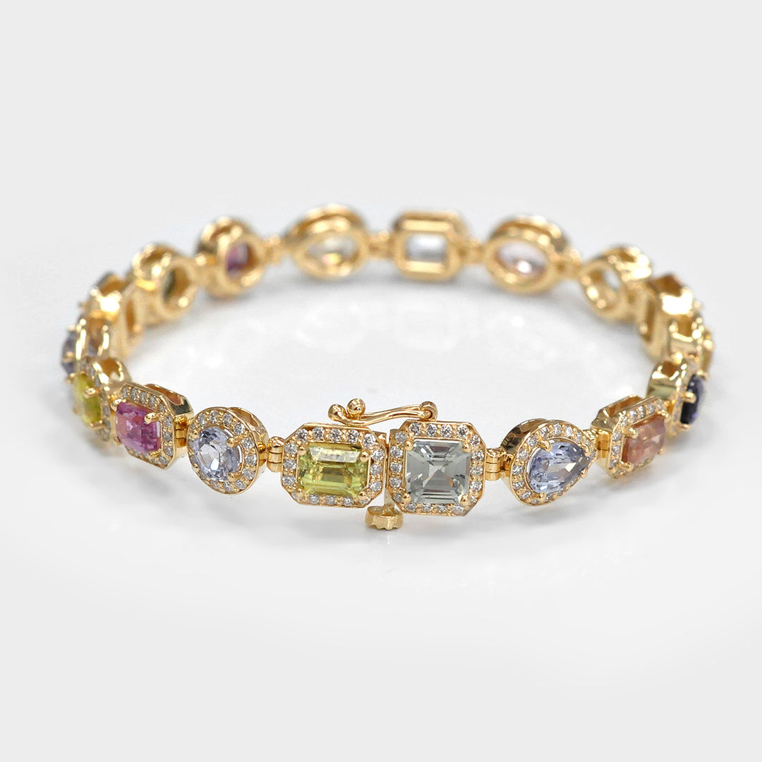 Mix Shape Sapphire and Diamonds Bracelet in Yellow Gold