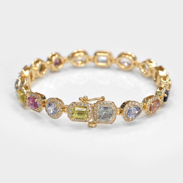 Mix Shape Sapphire and Diamonds Bracelet in Yellow Gold