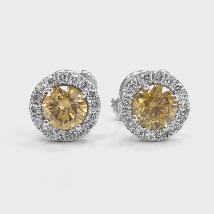 Fancy Brown Yellow Halo Diamonds Earrings