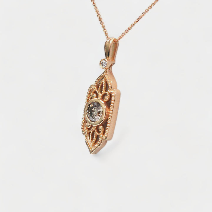 Vintage Fancy Design Brown Diamond Pendant in Rose Gold