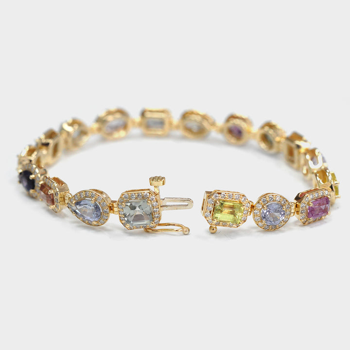 Mix Shape Sapphire and Diamonds Bracelet in Yellow Gold