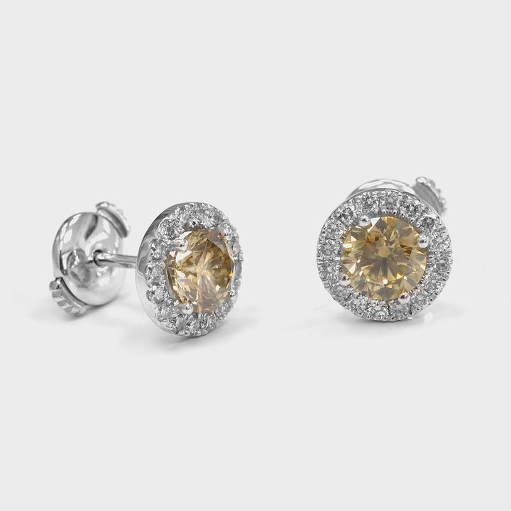Fancy Brown Yellow Halo Diamonds Earrings