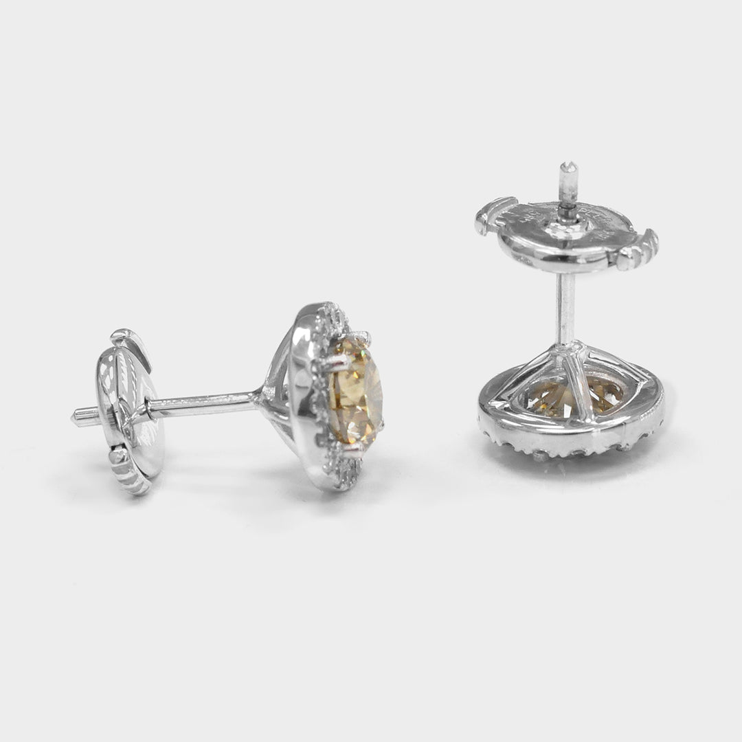 Fancy Brown Yellow Halo Diamonds Earrings