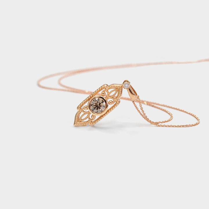 Vintage Fancy Design Brown Diamond Pendant in Rose Gold