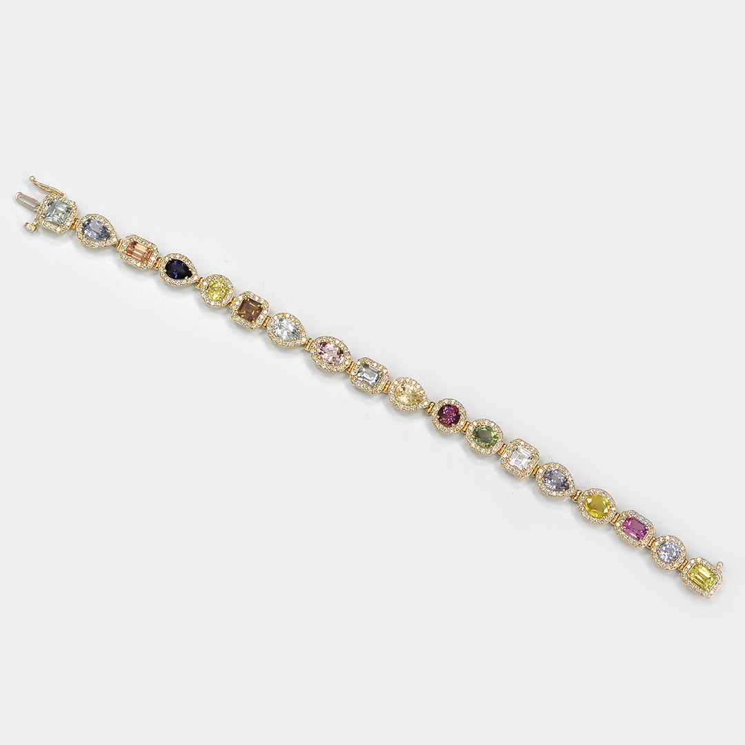 Mix Shape Sapphire and Diamonds Bracelet in Yellow Gold