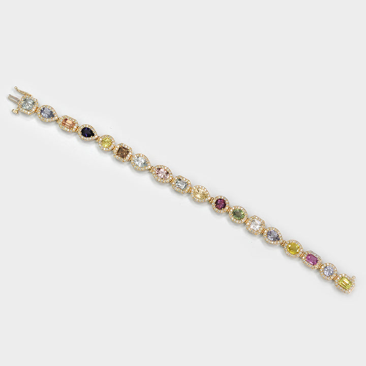 Mix Shape Sapphire and Diamonds Bracelet in Yellow Gold