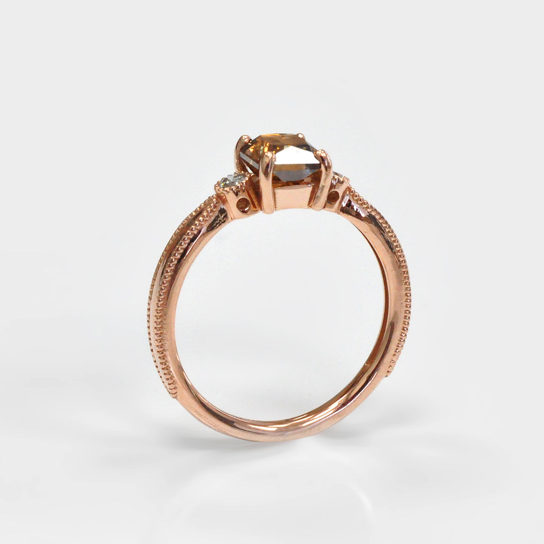 Fancy Brown Diamond and 2 Side milgrin Diamonds Ring