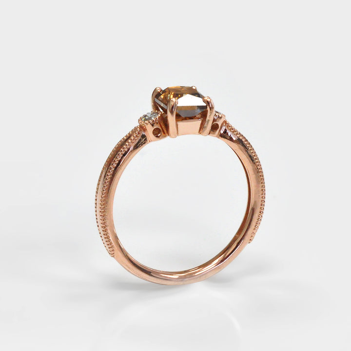 Fancy Brown Diamond and 2 Side milgrin Diamonds Ring