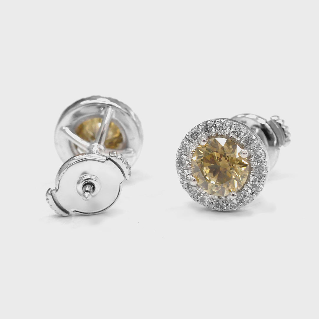 Fancy Brown Yellow Halo Diamonds Earrings