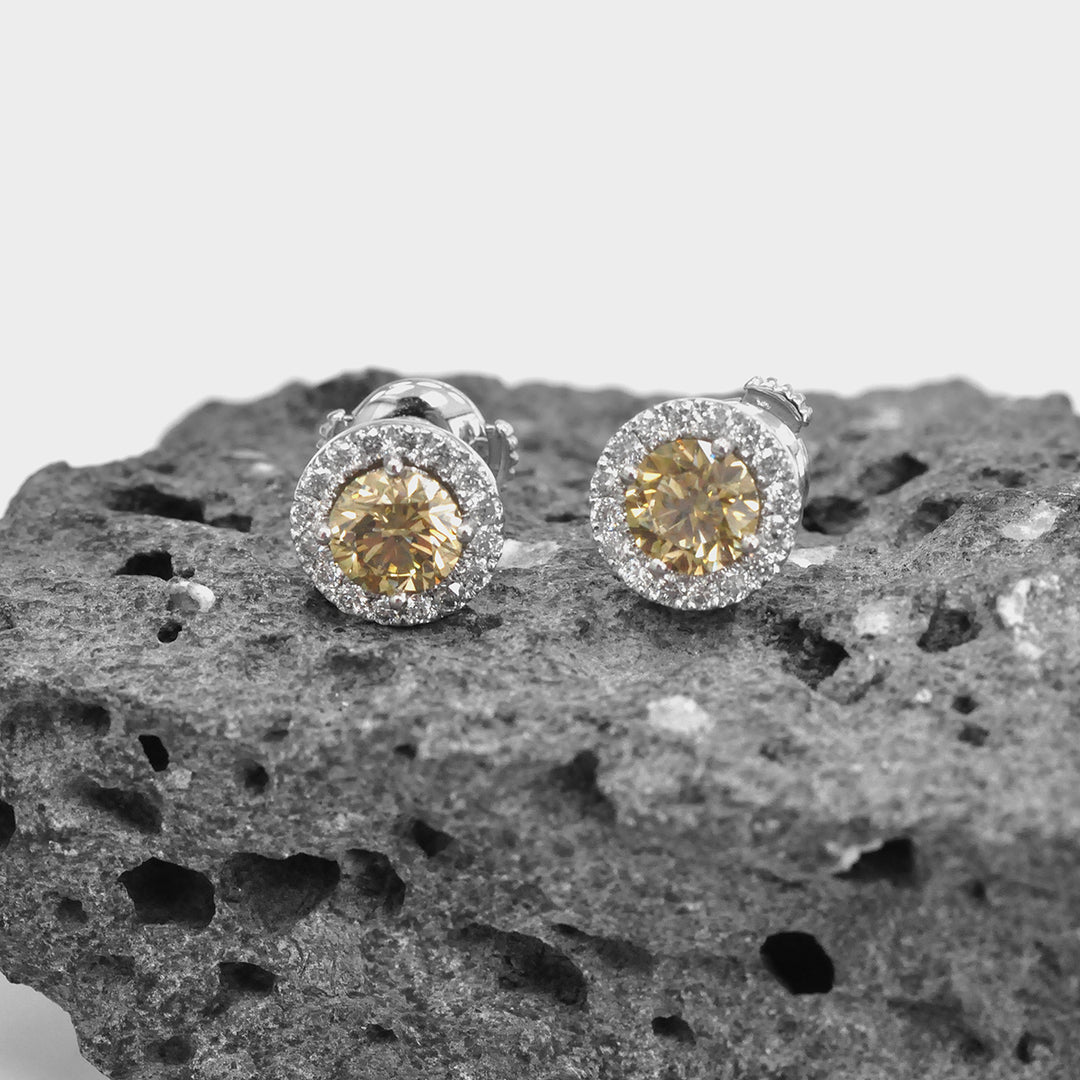 Fancy Brown Yellow Halo Diamonds Earrings