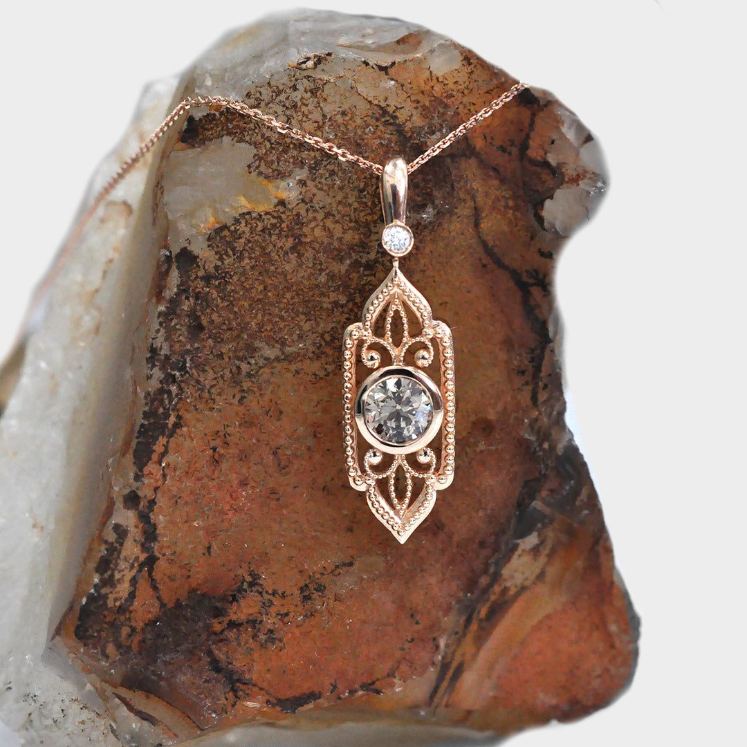 Vintage Fancy Design Brown Diamond Pendant in Rose Gold