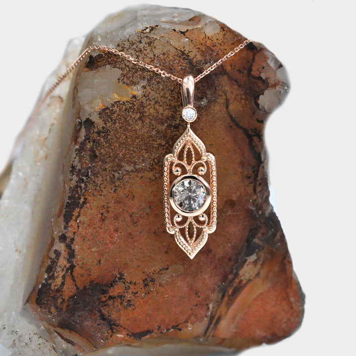 Vintage Fancy Design Brown Diamond Pendant in Rose Gold