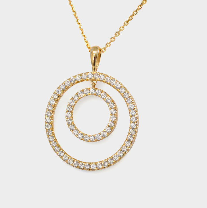 Yellow Gold Double  DIamonds Circle PENDANT