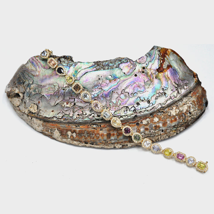 Mix Shape Sapphire and Diamonds Bracelet in Yellow Gold