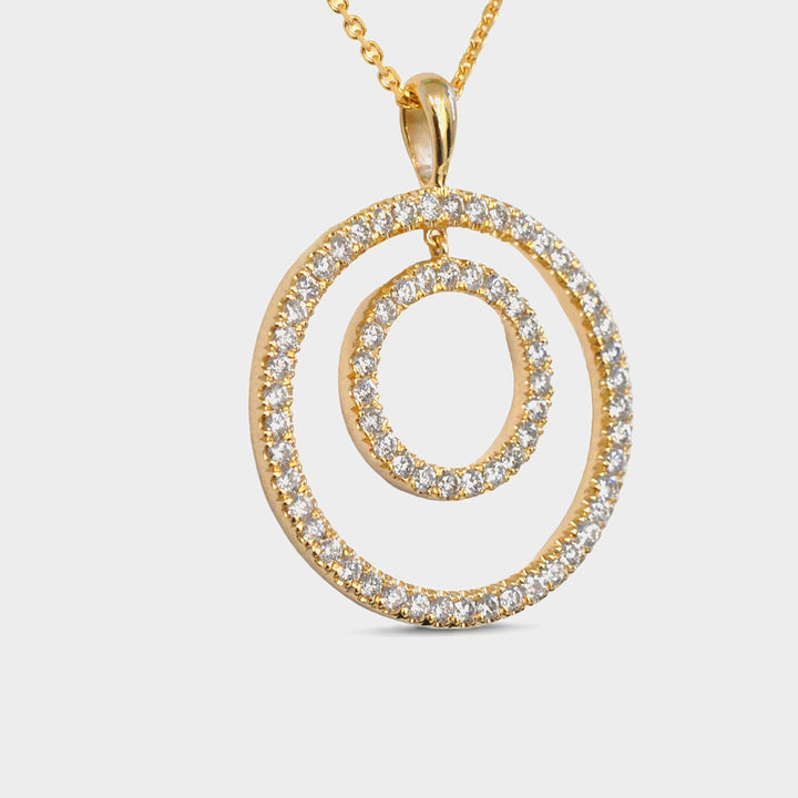 Yellow Gold Double  DIamonds Circle PENDANT