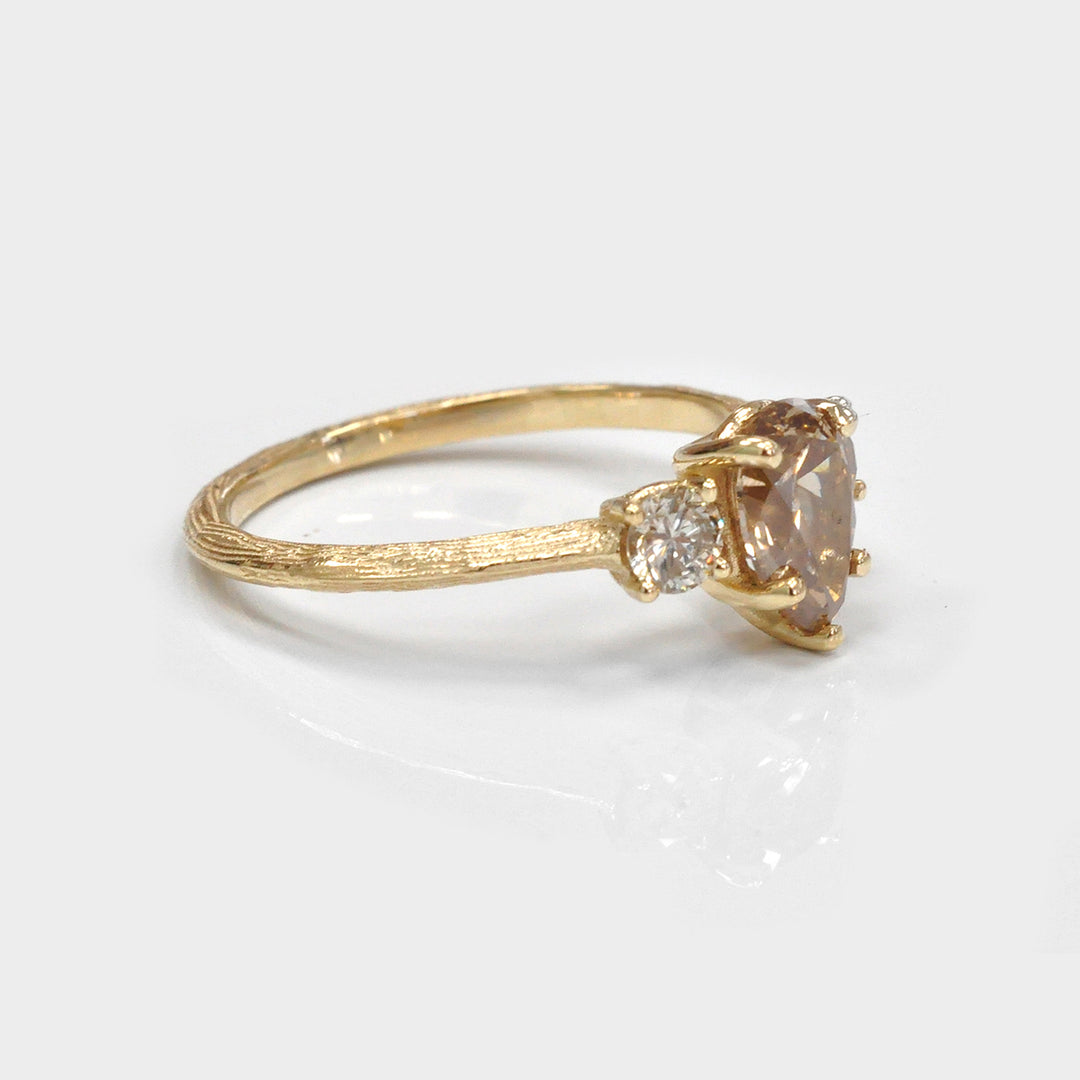 Fancy Brown Pear Shape Rough Texture 3 stones Ring