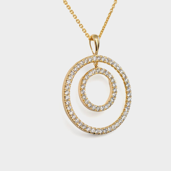 Yellow Gold Double  DIamonds Circle PENDANT