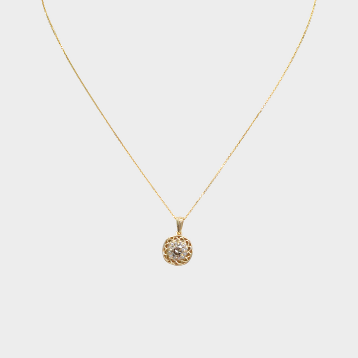 Fancy Brown Round Shape Diamond Pendant in Yellow Gold