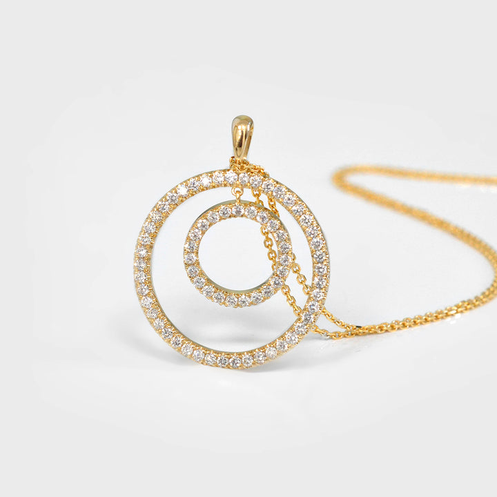 Yellow Gold Double  DIamonds Circle PENDANT