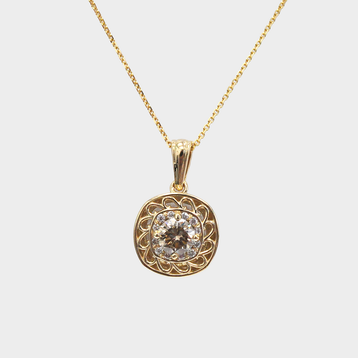 Fancy Brown Round Shape Diamond Pendant in Yellow Gold