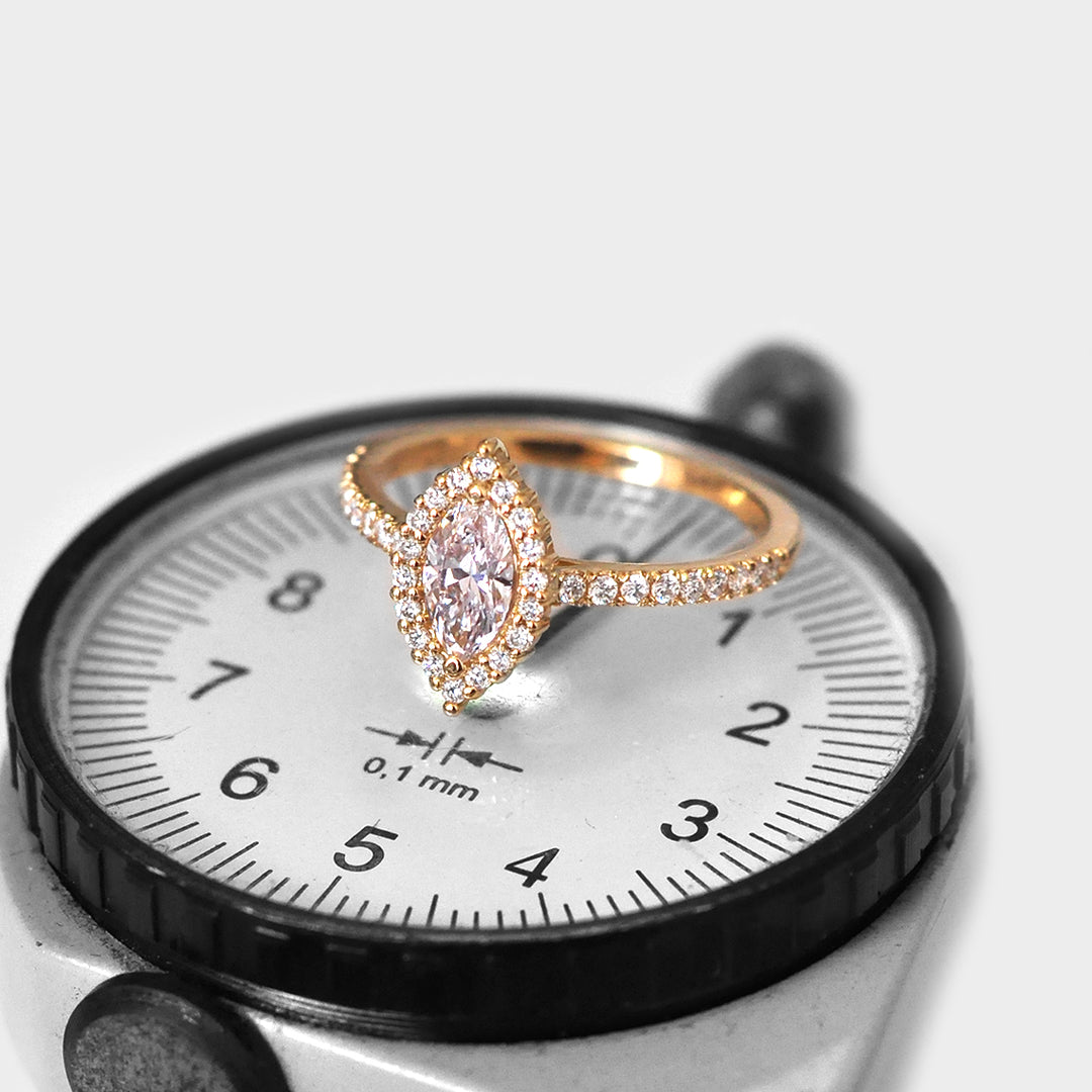 Light Pink Marquise Diamond Ring and White Diamonds Halo