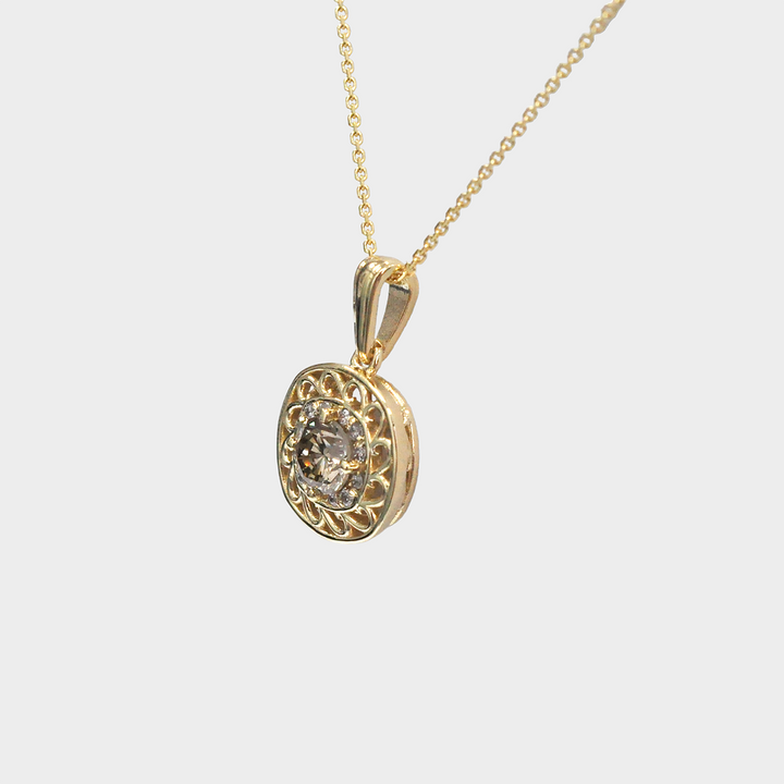 Fancy Brown Round Shape Diamond Pendant in Yellow Gold