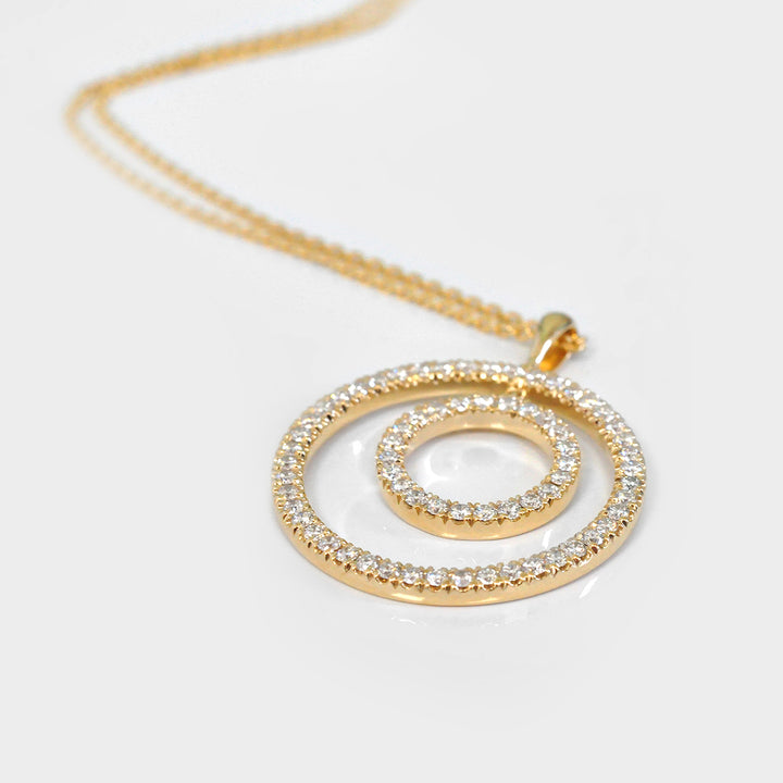 Yellow Gold Double  DIamonds Circle PENDANT