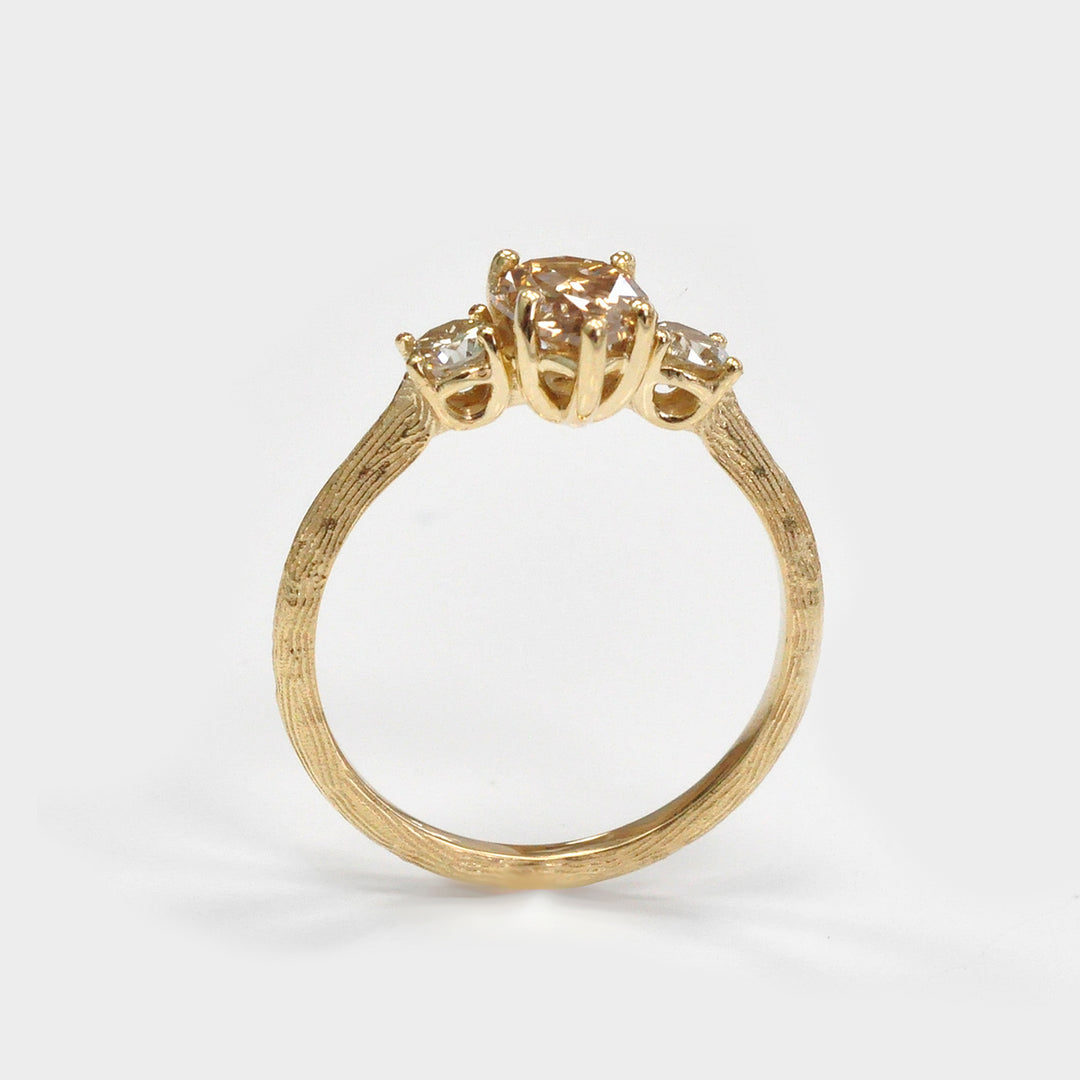 Fancy Brown Pear Shape Rough Texture 3 stones Ring