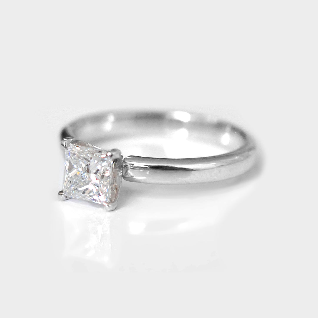 Solitaire Princess Cut White Diamond Ring