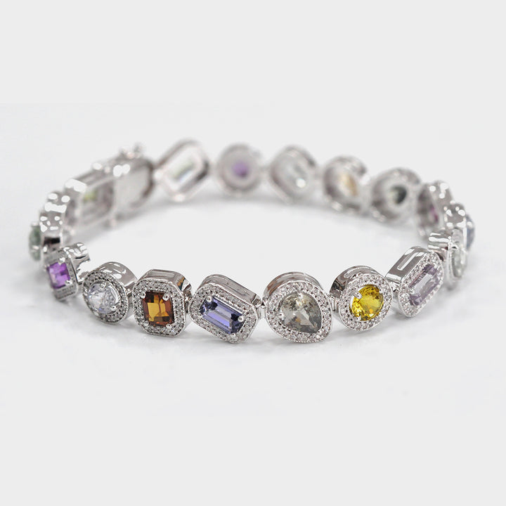 Mix Shape Spinel &amp; Sapphire Diamonds Halo Bracelet