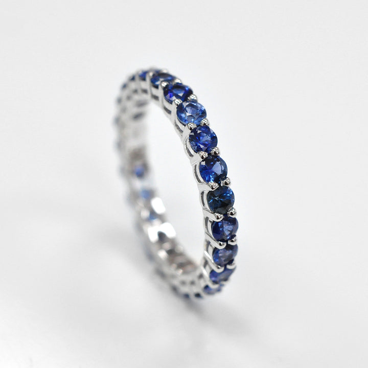 Blue Sapphire Eternity Band in 14K White Gold