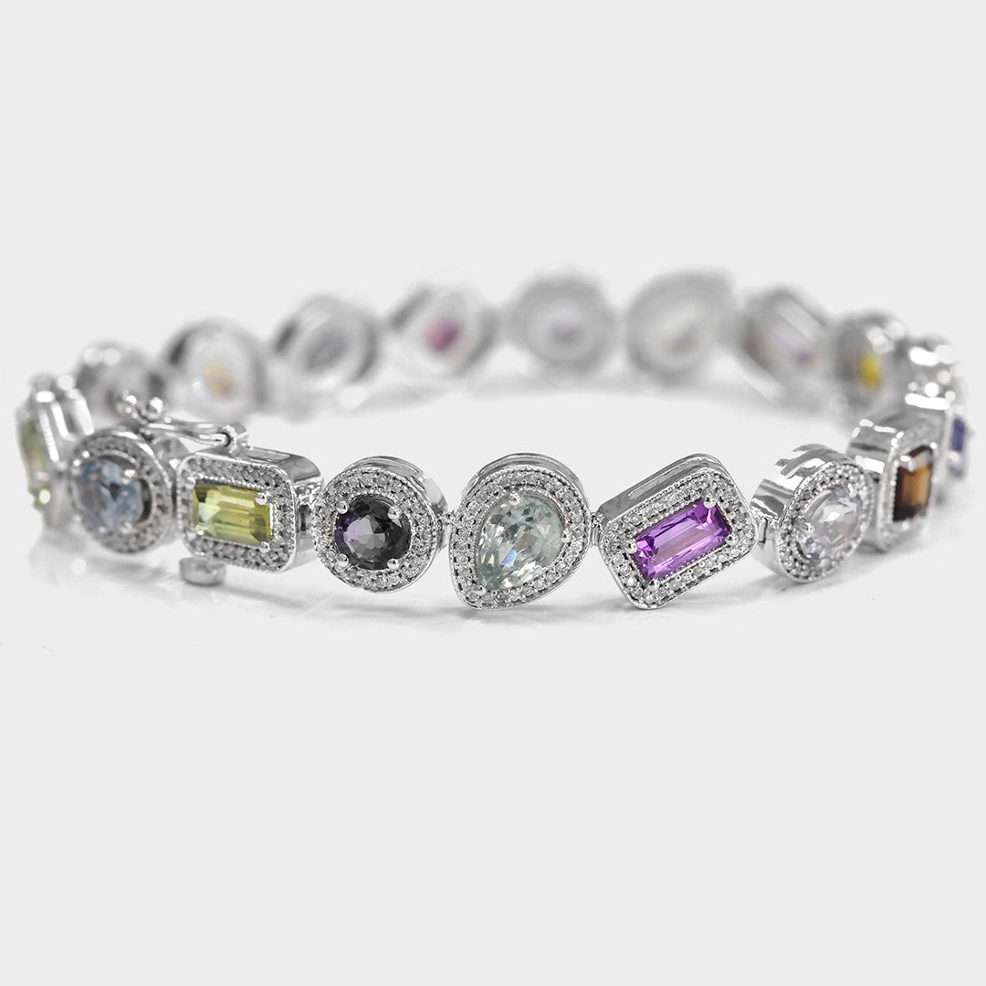 Mix Shape Spinel &amp; Sapphire Diamonds Halo Bracelet