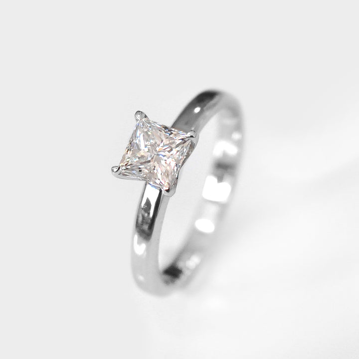 Solitaire Princess Cut White Diamond Ring