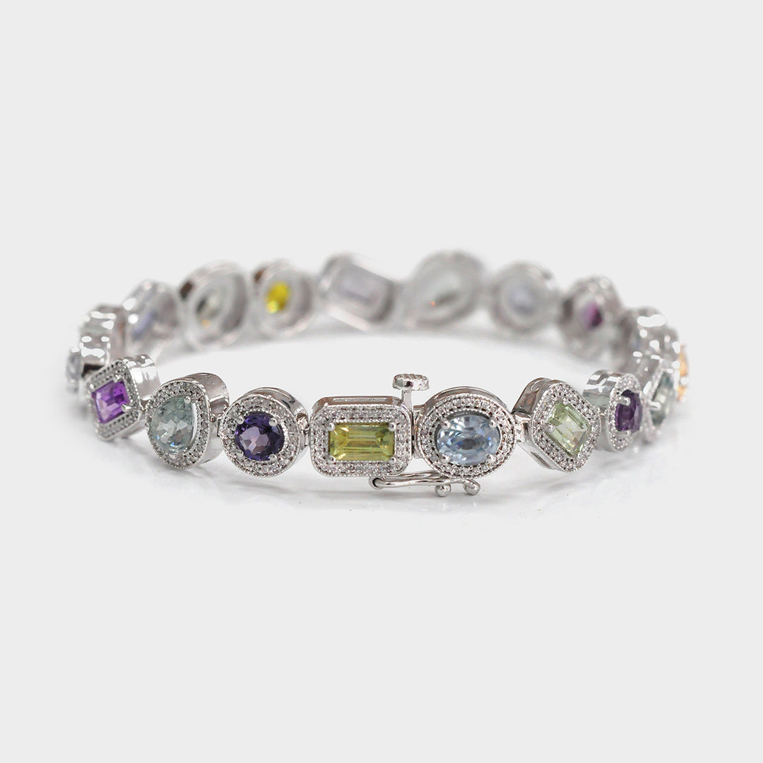 Mix Shape Spinel &amp; Sapphire Diamonds Halo Bracelet