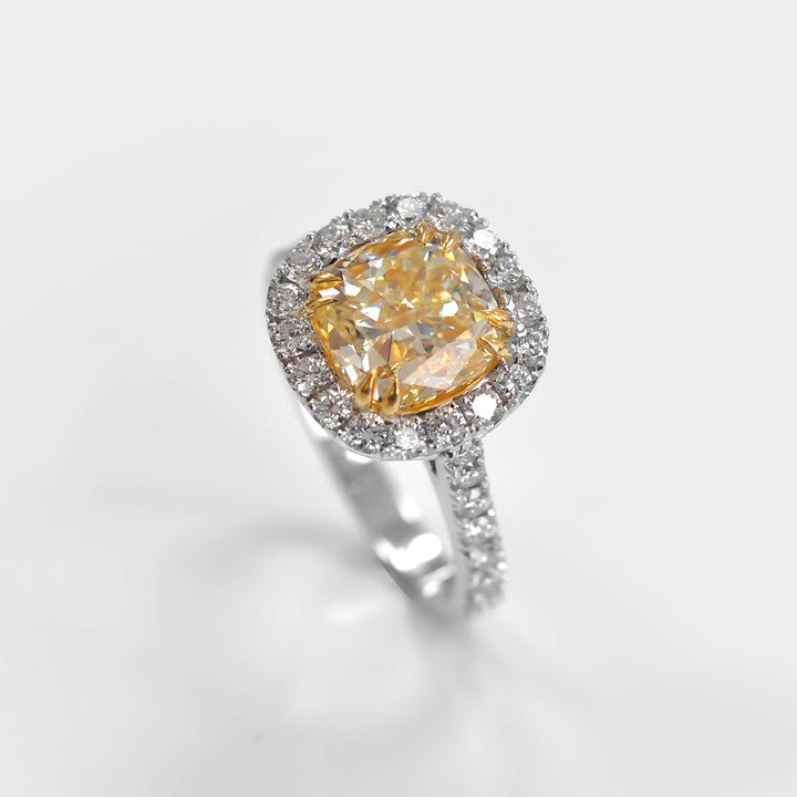 Magnificent 3 carat Fancy Yellow Cushion Diamond Ring