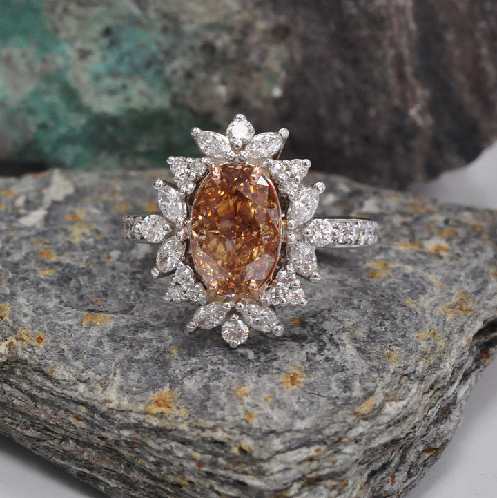 Fancy Orangy Brown &amp; White Diamonds Magnificent Ring