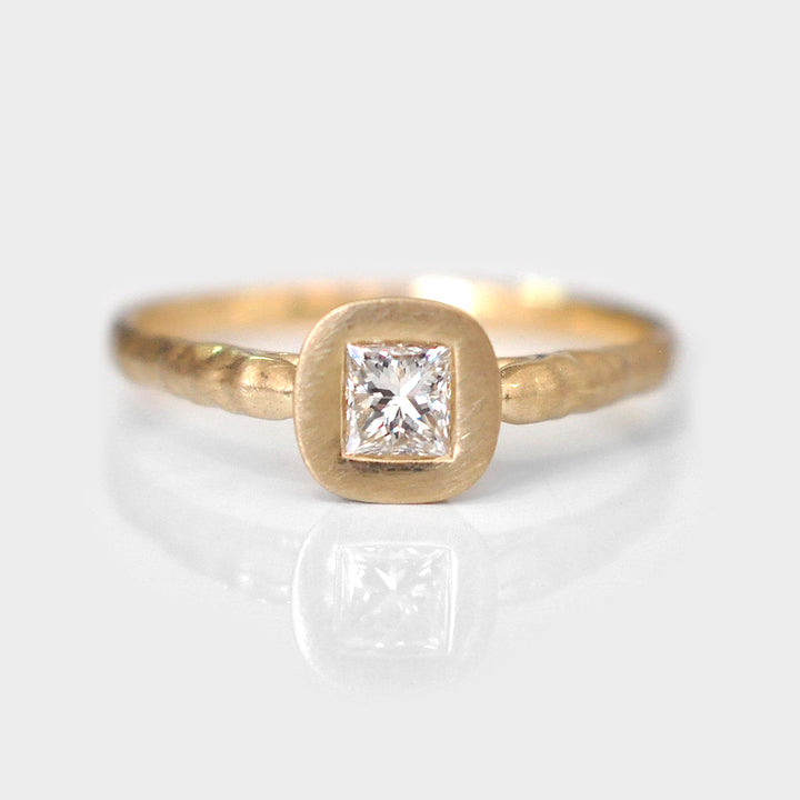Princess cut Diamond Bezel Set  Yellow Gold ring