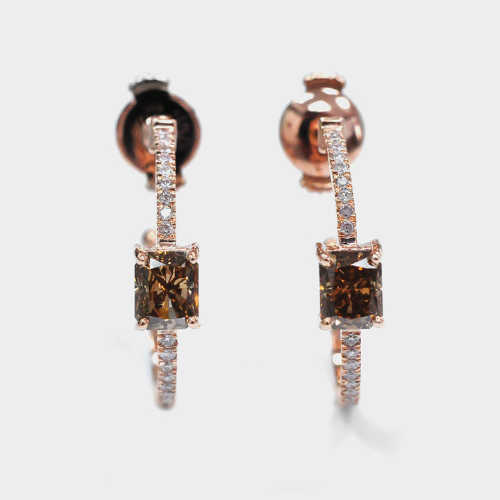 Radiant Orangy Brown Diamonds Hoop Earrings
