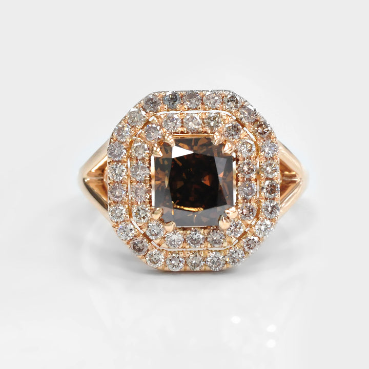 Double Halo Split shank Diamonds Ring in Rose Gold
