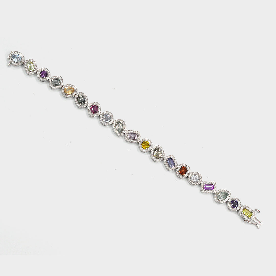 Mix Shape Spinel &amp; Sapphire Diamonds Halo Bracelet