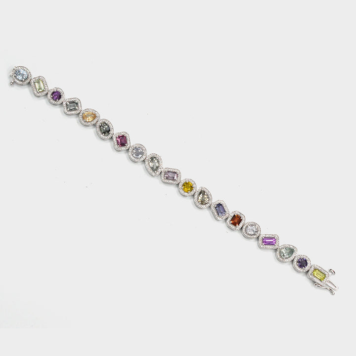 Mix Shape Spinel &amp; Sapphire Diamonds Halo Bracelet