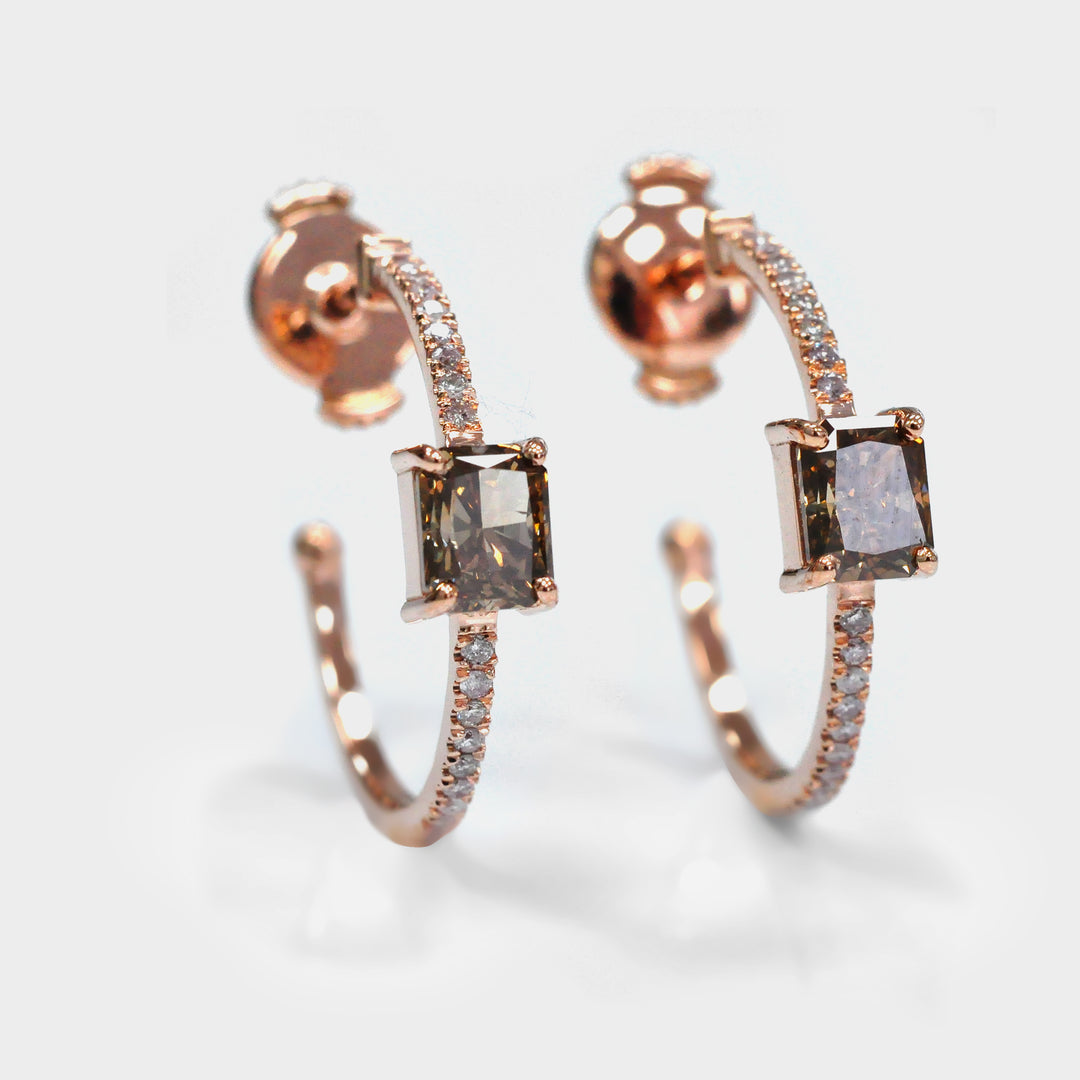 Radiant Orangy Brown Diamonds Hoop Earrings
