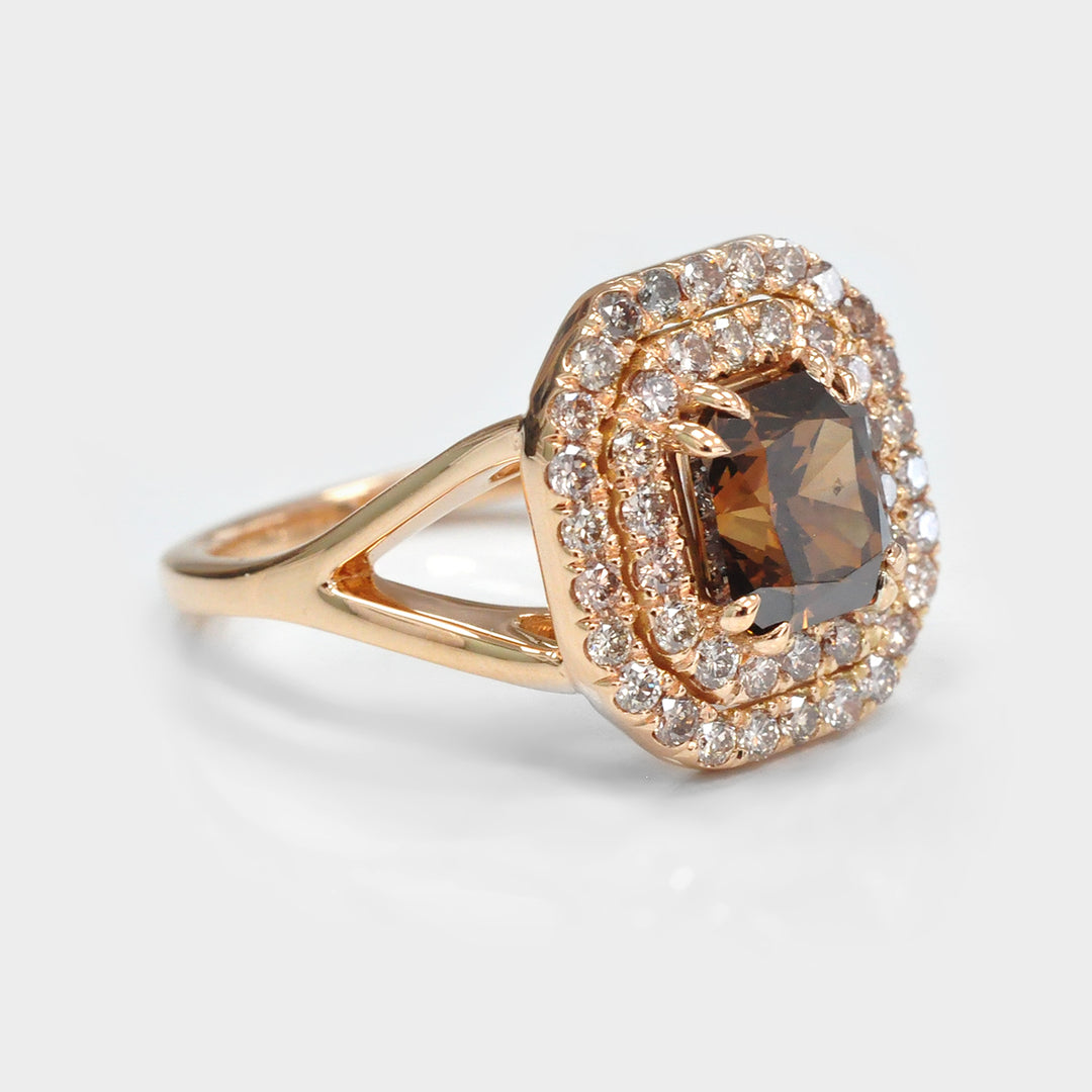 Double Halo Split shank Diamonds Ring in Rose Gold