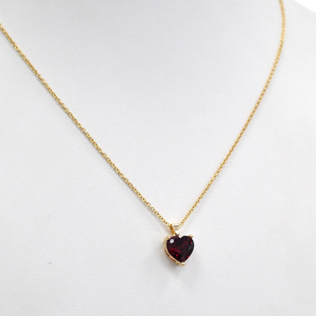 Garnet Heart Shape Pendant in Yellow Gold