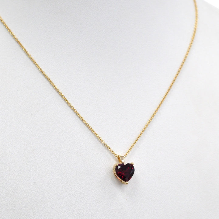 Garnet Heart Shape Pendant in Yellow Gold