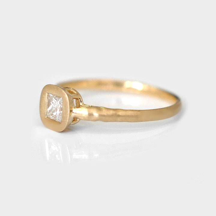 Princess cut Diamond Bezel Set  Yellow Gold ring
