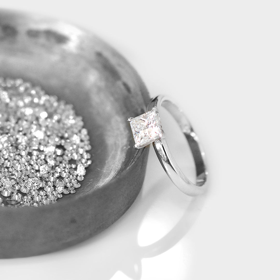 Solitaire Princess Cut White Diamond Ring