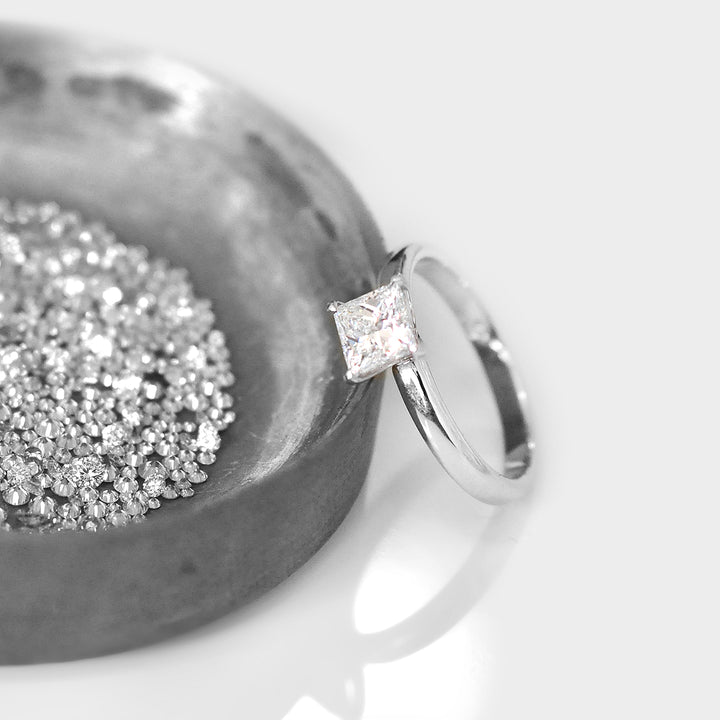 Solitaire Princess Cut White Diamond Ring